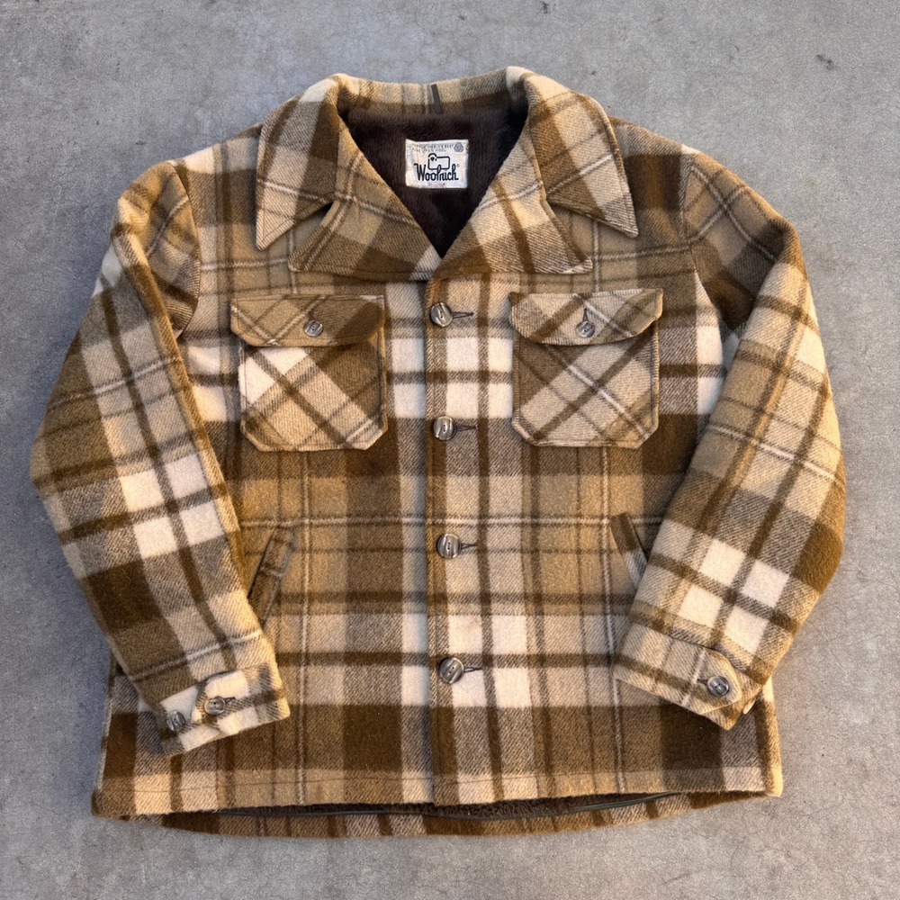 Vintage 60s 70s Woolrich Plaid Flannel Wool Jacket Blanket Lined Field Coat USA